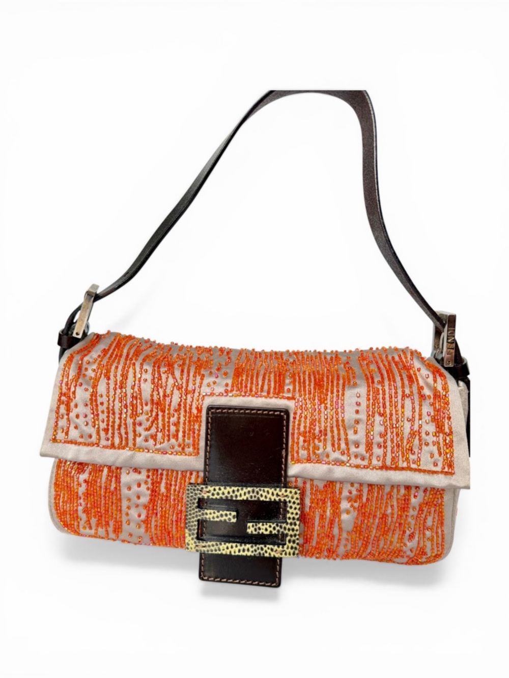 Vintage Fendi Satin Beaded Baguette – Orange - Picture 5 of 11